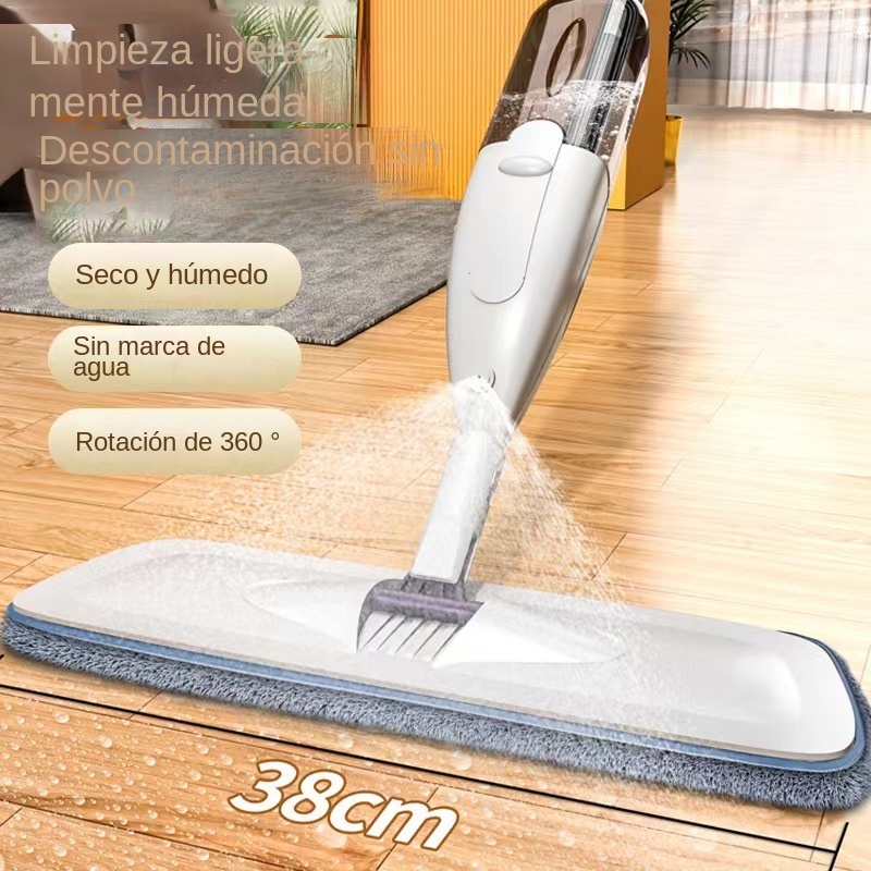 Mopa jet agua mopa plana de microfibra para la limpieza de suelos, baldosas, mármol. Mopa giratoria de 360 grados con almohadilla de microfibra incorporada con función de spray. Sin goteo (1 x mopa de agua)
