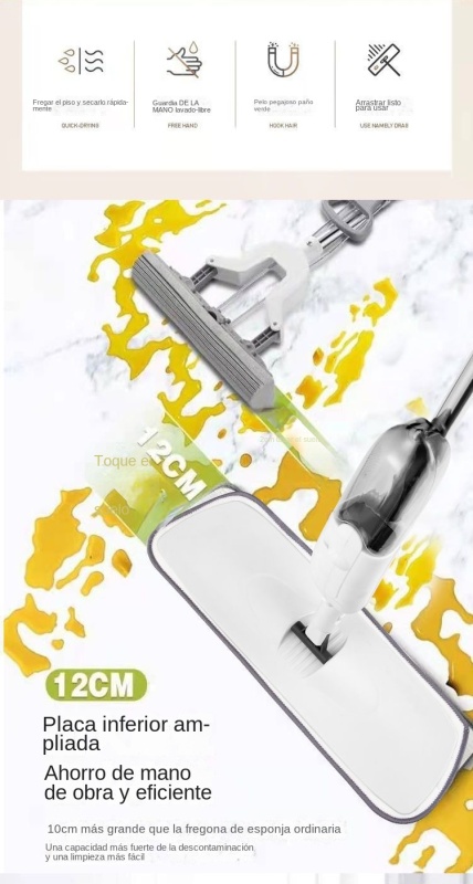 Mopa jet agua mopa plana de microfibra para la limpieza de suelos, baldosas, mármol. Mopa giratoria de 360 grados con almohadilla de microfibra incorporada con función de spray. Sin goteo (1 x mopa de agua)