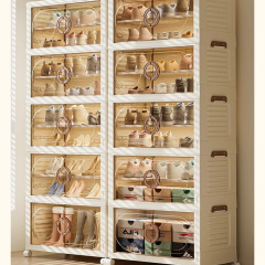 Zapatero plegable de 5 niveles con divisores, modelo 2931 de Tumey, con capacidad para 27 pares de zapatos, zapatero plegable para guardarropa, caja de almacenamiento de zapatos plegable, caja de zapatos apilable transparente con puertas, fácil de ensambl