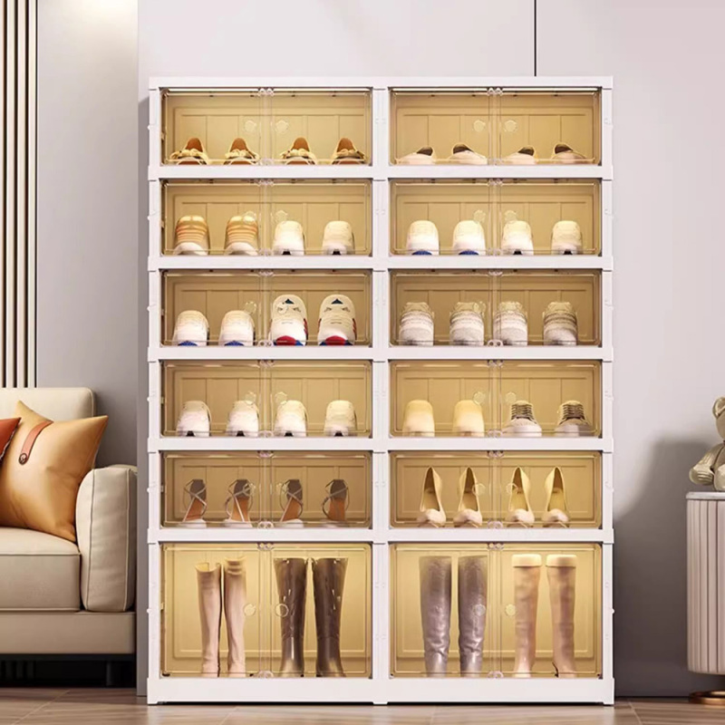 Caja de zapatos de plástico transparente apilable de 6 capas de la marca Tumey, puede contener 12 pares de zapatos, caja de almacenamiento de zapatos de armario, caja de almacenamiento de zapatos modular, caja de almacenamiento de zapatos de plástico blan