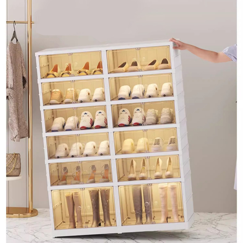 Caja de zapatos de plástico transparente apilable de 6 capas de la marca Tumey, puede contener 12 pares de zapatos, caja de almacenamiento de zapatos de armario, caja de almacenamiento de zapatos modular, caja de almacenamiento de zapatos de plástico blan