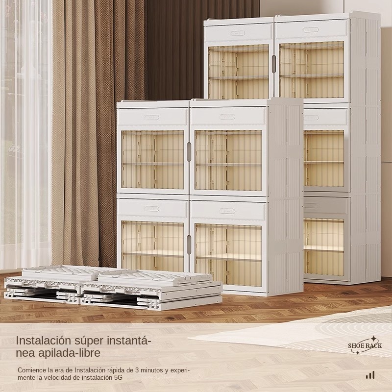 TUMEY-MC8002-3 1 zapatero plegable de 88cm de ancho, 6 capas opcionales, puertas dobles gruesas con ruedas. Adecuado para zapatos, no requiere ensamblaje, puede contener 24 pares de zapatos.