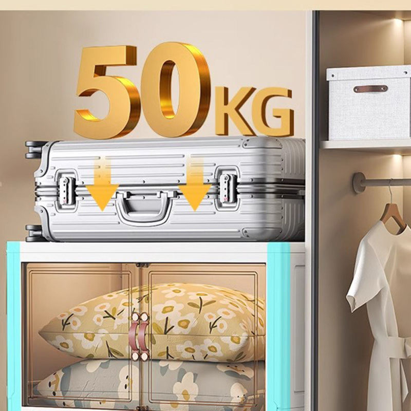 TUMEY-265 1 pieza Armario de almacenamiento plegable de 55 cm de ancho, caja plegable de doble puerta, armario de almacenamiento con ruedas de doble puerta opcional de 2 a 5 capas, estante de almacenamiento de juguetes para ropa para el hogar/niños