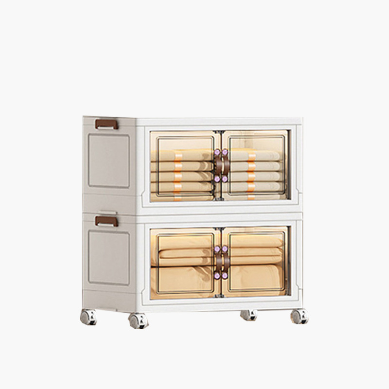 TUMEY-265 1 pieza Armario de almacenamiento plegable de 55 cm de ancho, caja plegable de doble puerta, armario de almacenamiento con ruedas de doble puerta opcional de 2 a 5 capas, estante de almacenamiento de juguetes para ropa para el hogar/niños