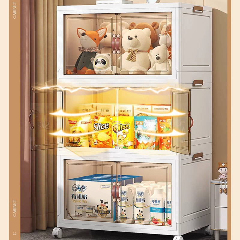 TUMEY-265 1 pieza Armario de almacenamiento plegable de 55 cm de ancho, caja plegable de doble puerta, armario de almacenamiento con ruedas de doble puerta opcional de 2 a 5 capas, estante de almacenamiento de juguetes para ropa para el hogar/niños