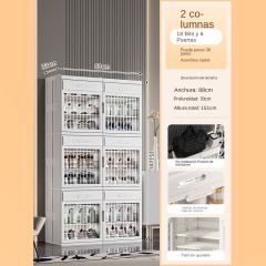 TUMEY-MC8002-3 1 zapatero plegable de 88cm de ancho, 6 capas opcionales, puertas dobles gruesas con ruedas. Adecuado para zapatos, no requiere ensamblaje, puede contener 24 pares de zapatos.