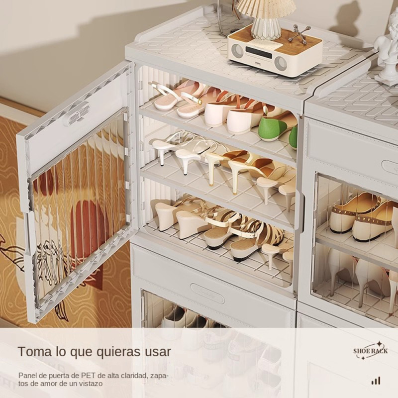 TUMEY-MC8002-3 1 zapatero plegable de 88cm de ancho, 6 capas opcionales, puertas dobles gruesas con ruedas. Adecuado para zapatos, no requiere ensamblaje, puede contener 24 pares de zapatos.