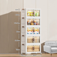 TUMEY-265 1 pieza Armario de almacenamiento plegable de 55 cm de ancho, caja plegable de doble puerta, armario de almacenamiento con ruedas de doble puerta opcional de 2 a 5 capas, estante de almacenamiento de juguetes para ropa para el hogar/niños