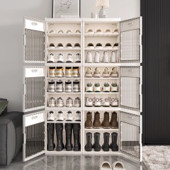 TUMEY-MC8002-3 1 zapatero plegable de 88cm de ancho, 6 capas opcionales, puertas dobles gruesas con ruedas. Adecuado para zapatos, no requiere ensamblaje, puede contener 24 pares de zapatos.