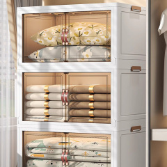 TUMEY-265 1 pieza Armario de almacenamiento plegable de 55 cm de ancho, caja plegable de doble puerta, armario de almacenamiento con ruedas de doble puerta opcional de 2 a 5 capas, estante de almacenamiento de juguetes para ropa para el hogar/niños