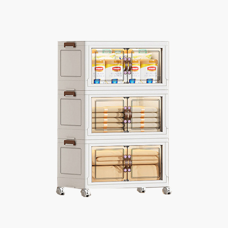 TUMEY-265 1 pieza Armario de almacenamiento plegable de 55 cm de ancho, caja plegable de doble puerta, armario de almacenamiento con ruedas de doble puerta opcional de 2 a 5 capas, estante de almacenamiento de juguetes para ropa para el hogar/niños