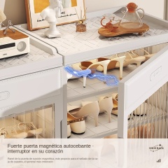 TUMEY-MC8002-3 1 zapatero plegable de 88cm de ancho, 6 capas opcionales, puertas dobles gruesas con ruedas. Adecuado para zapatos, no requiere ensamblaje, puede contener 24 pares de zapatos.