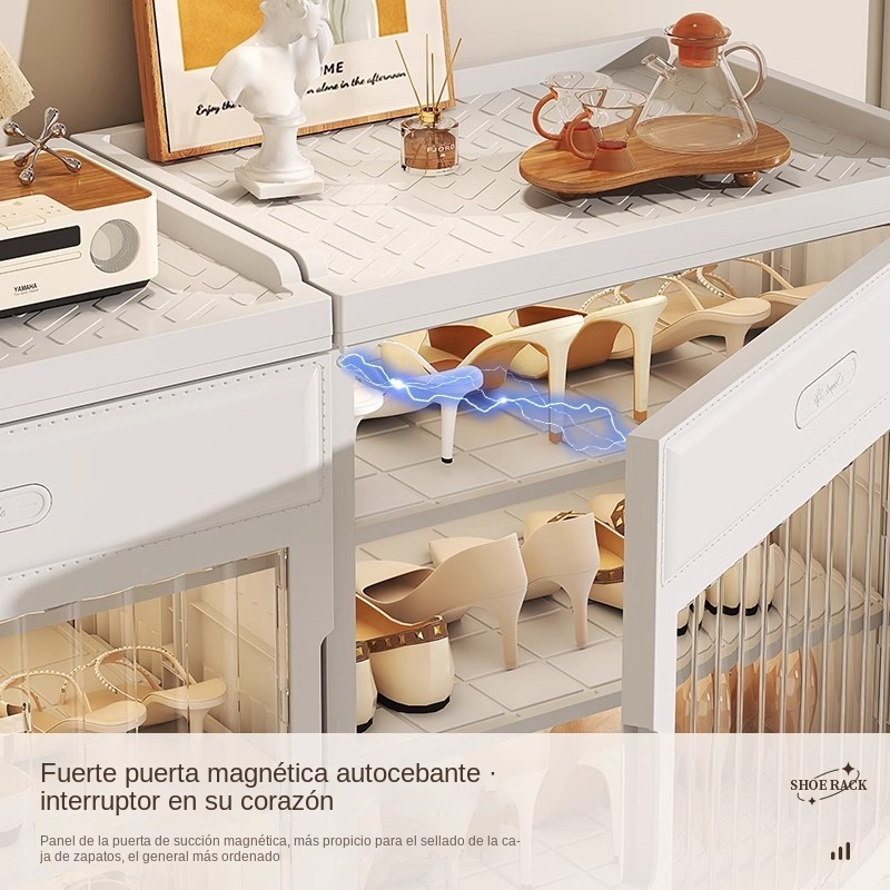 TUMEY-MC8002-3 1 zapatero plegable de 88cm de ancho, 6 capas opcionales, puertas dobles gruesas con ruedas. Adecuado para zapatos, no requiere ensamblaje, puede contener 24 pares de zapatos.