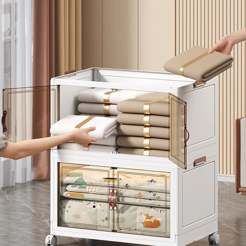 TUMEY-265 1 pieza Armario de almacenamiento plegable de 55 cm de ancho, caja plegable de doble puerta, armario de almacenamiento con ruedas de doble puerta opcional de 2 a 5 capas, estante de almacenamiento de juguetes para ropa para el hogar/niños