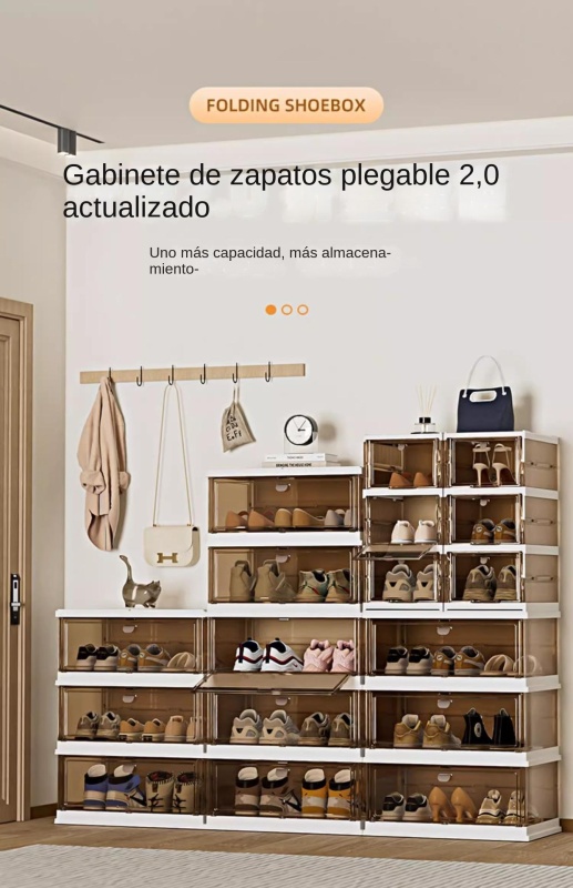 TUMEY-T-DF028-5 Caja de zapatos apilable de 5 capas, caja de zapatos a prueba de polvo con bloque de diamante marrón engrosado, adecuada para el almacenamiento de exhibición de zapatos del hogar del dormitorio, puede contener 15 pares de zapatos