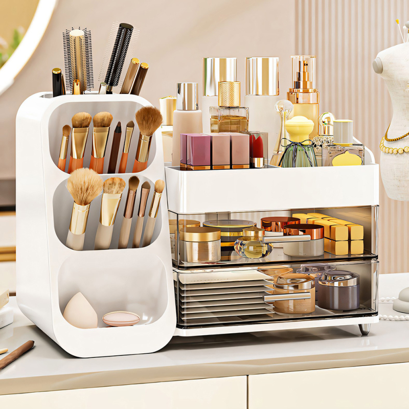 TUMEY-8076 Soporte de exhibición de cosméticos, caja de almacenamiento de escritorio, caja de almacenamiento de cosméticos, clasificación de almacenamiento de baño, estante de almacenamiento de suministros de estudio