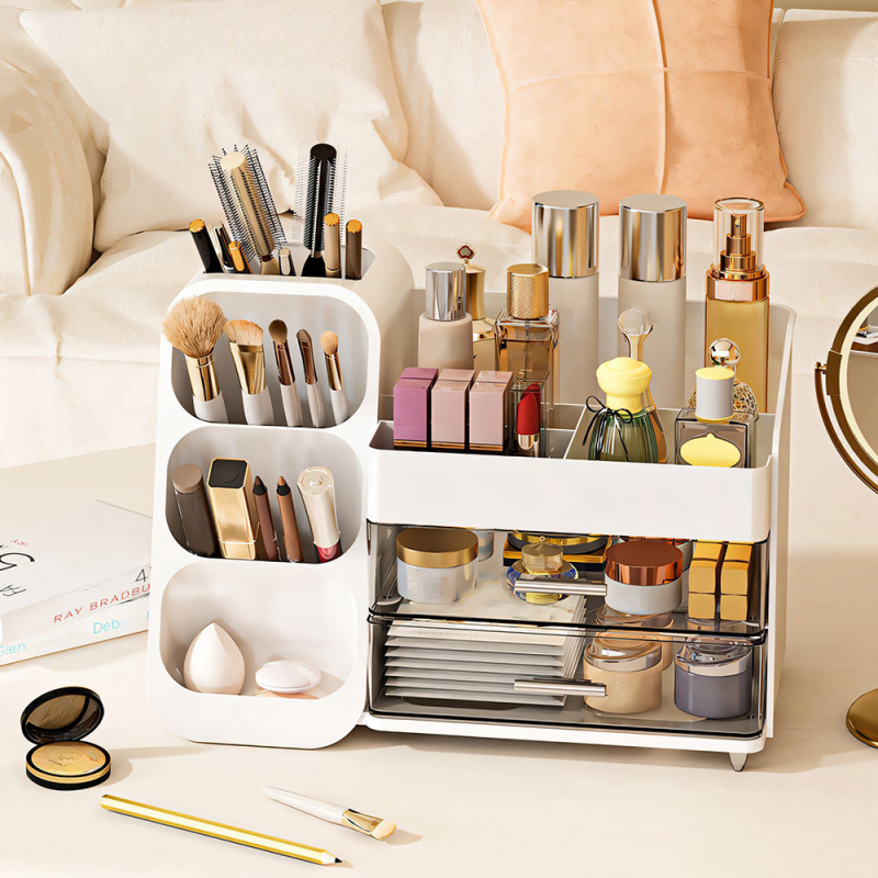 TUMEY-8076 Soporte de exhibición de cosméticos, caja de almacenamiento de escritorio, caja de almacenamiento de cosméticos, clasificación de almacenamiento de baño, estante de almacenamiento de suministros de estudio