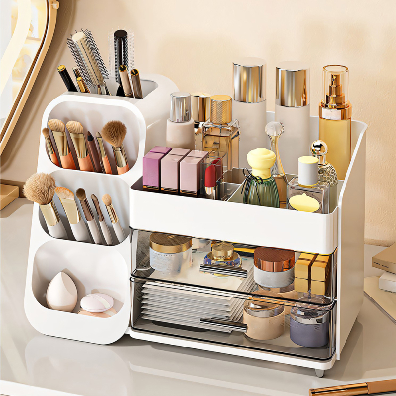 TUMEY-8076 Soporte de exhibición de cosméticos, caja de almacenamiento de escritorio, caja de almacenamiento de cosméticos, clasificación de almacenamiento de baño, estante de almacenamiento de suministros de estudio