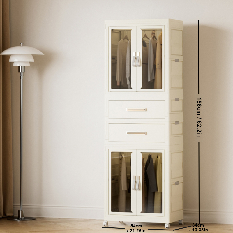 TUMEY-2155-2Y-2C Armario de almacenamiento plegable con puerta transparente, armario de almacenamiento, armario multifuncional plegable extraíble que se puede combinar libremente, adecuado para sala de estar, estudio, dormitorio