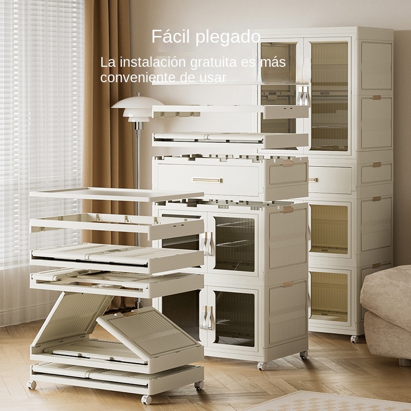 TUMEY-2155-2Y-2C Armario de almacenamiento plegable con puerta transparente, armario de almacenamiento, armario multifuncional plegable extraíble que se puede combinar libremente, adecuado para sala de estar, estudio, dormitorio