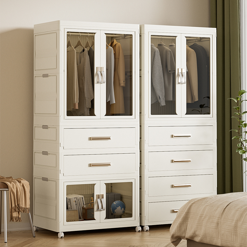 TUMEY-2155-2Y-2C Armario de almacenamiento plegable con puerta transparente, armario de almacenamiento, armario multifuncional plegable extraíble que se puede combinar libremente, adecuado para sala de estar, estudio, dormitorio