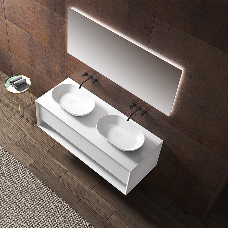 Großhandel Fashion Double Under Counter Sinks Schwimmender Badezimmer-Waschtischschrank TW-2210