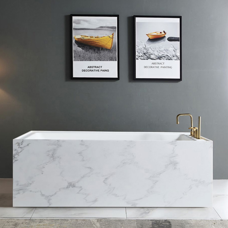 Rectangle Textured Stone Freestanding Artificial Stone Bathtub SW-6501