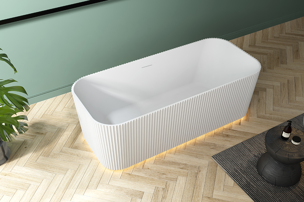 New White Oval Freestanding Acrylic Bathtub With Lighting TW-7682
