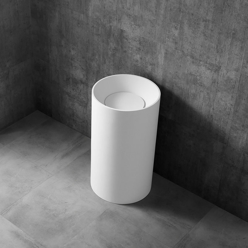 Supplier Round Cylinder Freestanding Artificial Stone Wash Hand Basin XA-Z08