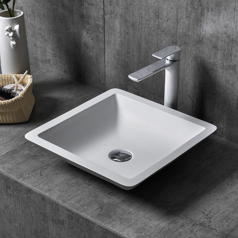 China Wholesale Factory Square Above Counter Top Artificial Stone Bathroom Basin XA-A15