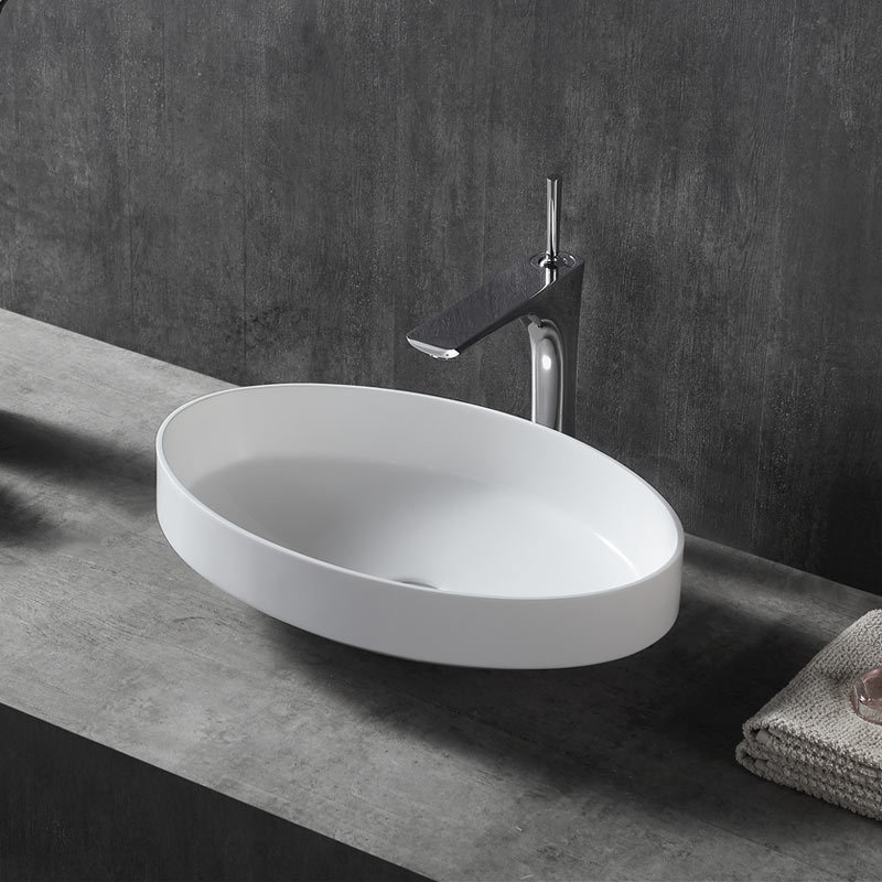 Popular Wholesale Designer Oval Above Counter Top Artificial Stone Bathroom Basin XA-A08