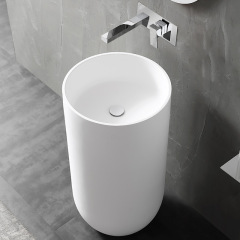 Beliebtes Großhandelsdesigner-rundes freistehendes Badezimmerwaschbecken aus Steinharz mit Sockel XA-Z22