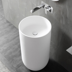 Popular Wholesale Designer Round Freestanding Stone Resin Pedestal Bathroom Wash Basin XA-Z22