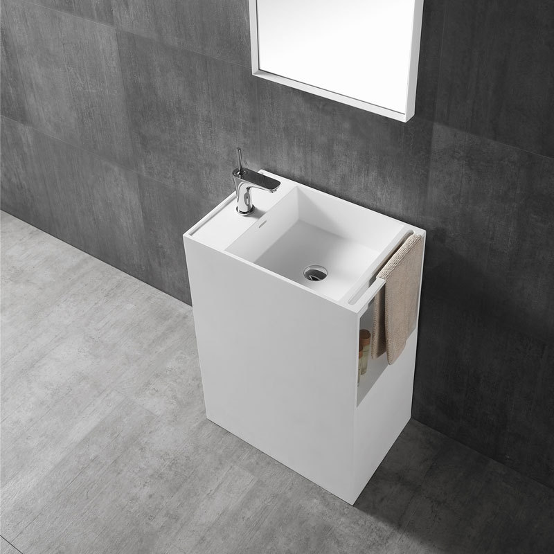 Supplier Rectangle Freestanding Stone Resin Pedestal Bathroom Wash Basin XA-Z18