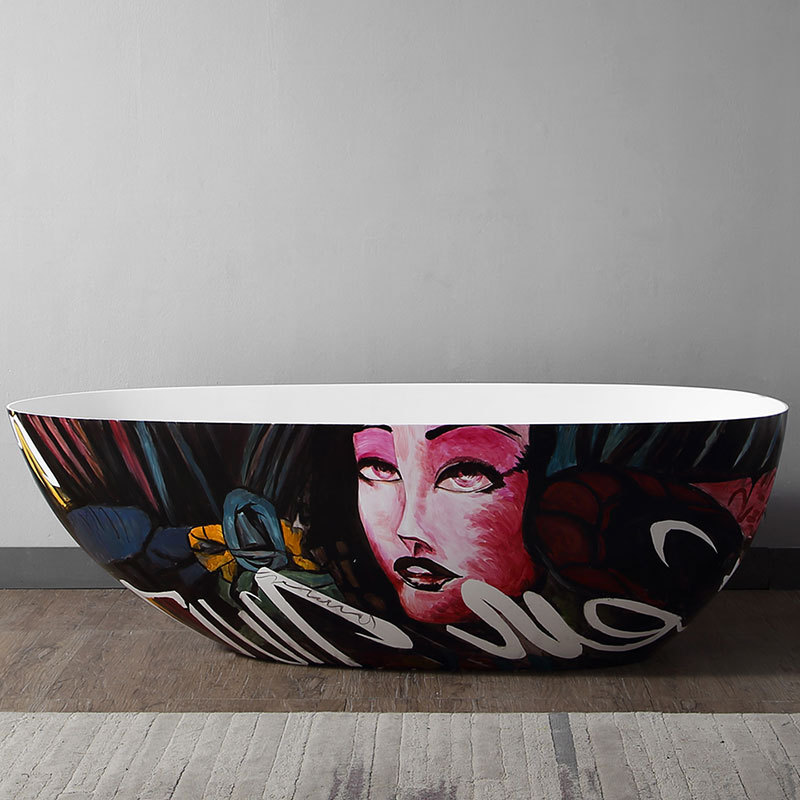 Qualität Großhandel Einzigartiges Design Ovale Kunst Bunte freistehende Kunststeinbadewanne XA-8866H