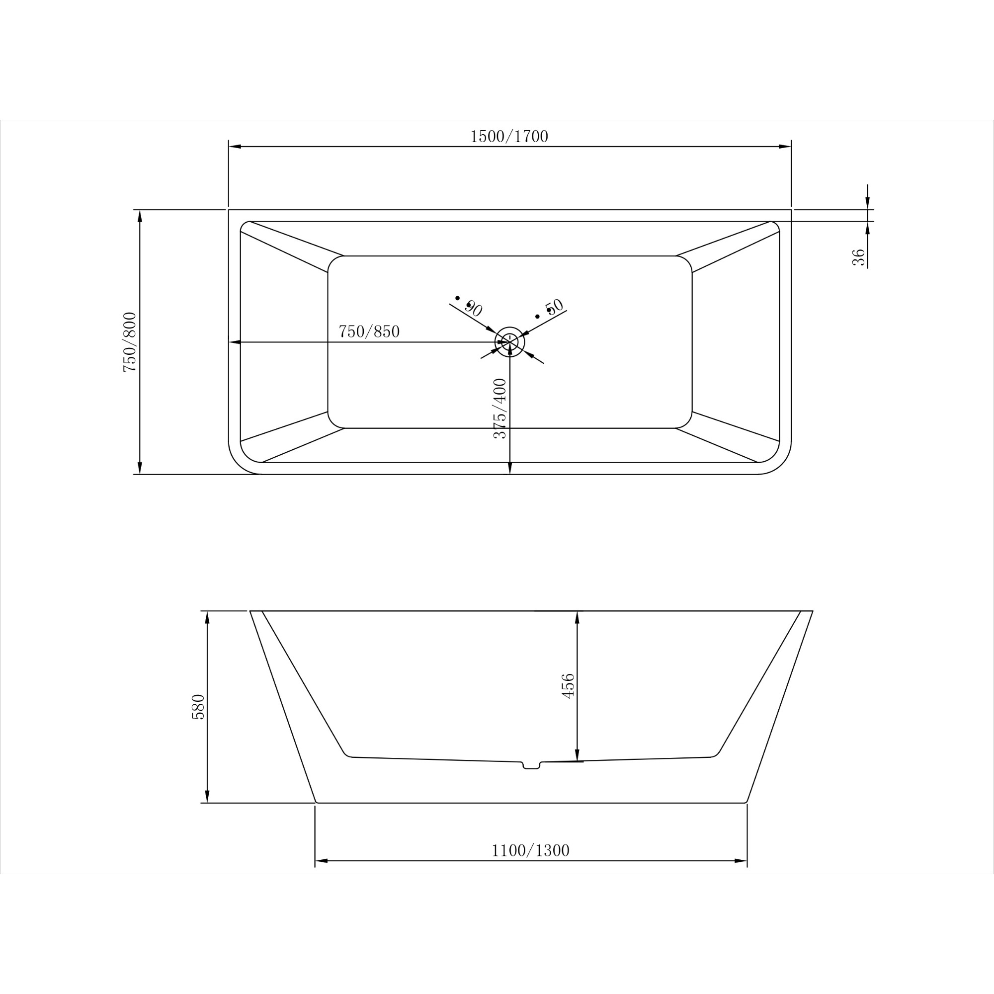 Supplier Rectangle Back To Wall Freestanding Acrylic Bathtub XA-165