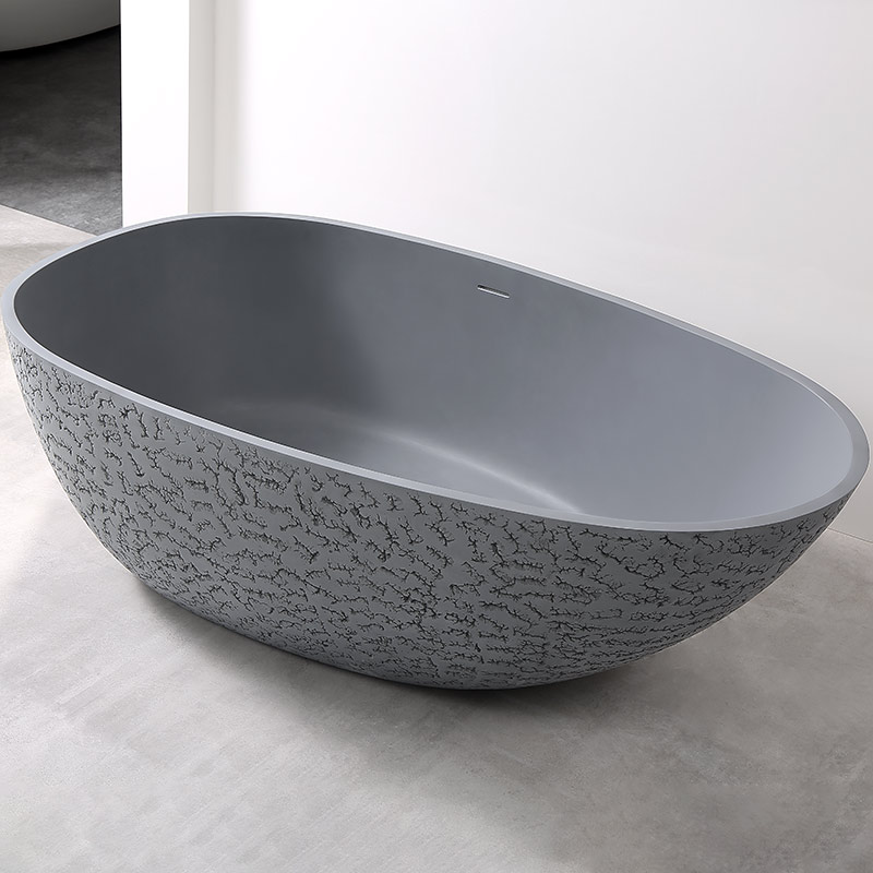 Oval Textured Stone Freestanding Artificial Stone Bathtub XA-8806G