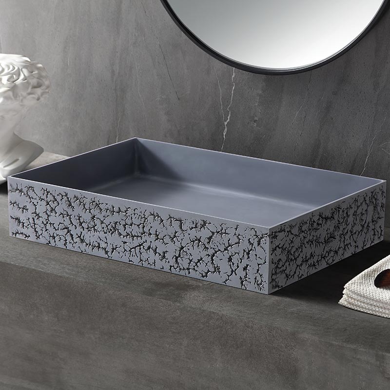 Rectangle Textured Stone Above Counter Top Artificial Stone Solid Surface Wash Basin Bathroom Sink XA-A35G