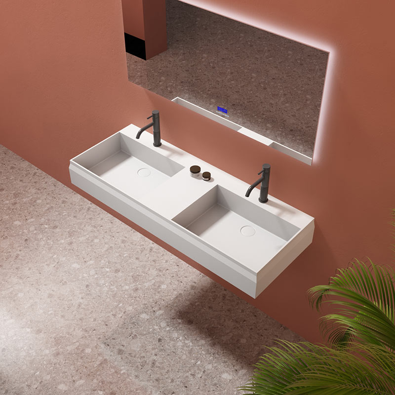 Wall-Mount Hung Artificial Stone Solid Surface Wash Basin Double Bathroom Sink TW-G8635GAA