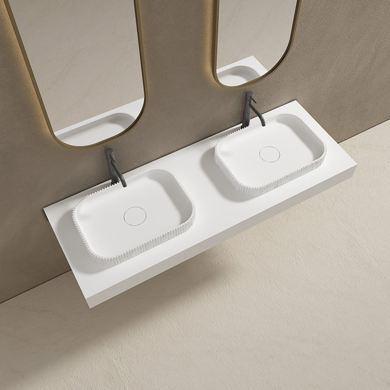 Wall-Mount Hung Artificial Stone Solid Surface Wash Basin Double Bathroom Sink TW-G8682T