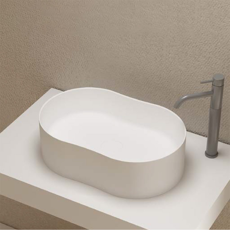 Oval Above Counter Top Artificial Stone Solid Surface Wash Basin Bathroom Sink TW-8603A