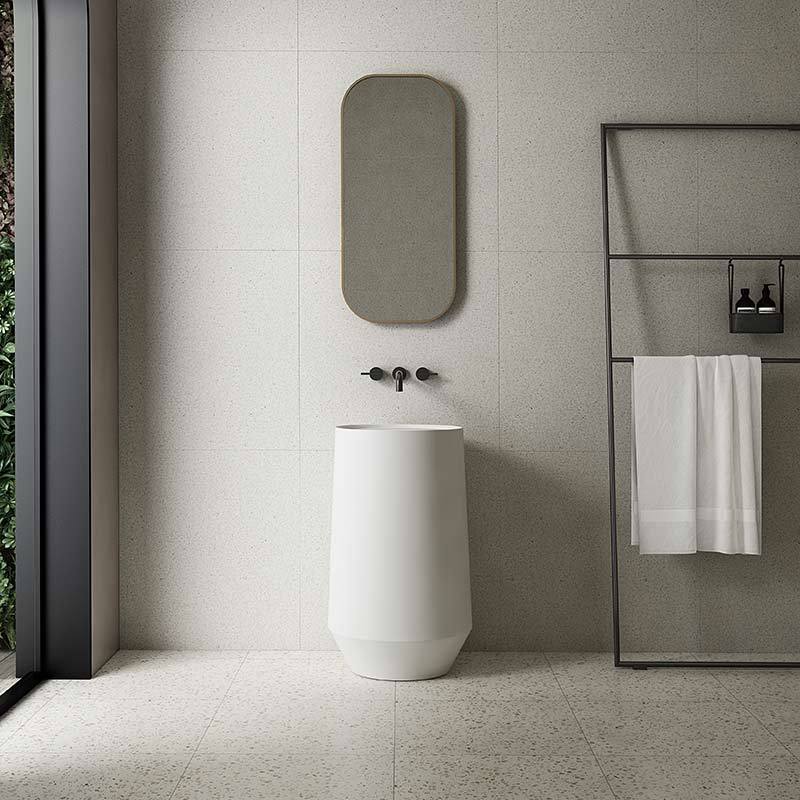 Hochwertiger Großhandel mit einzigartigem Design, rundem Zylinder, freistehendem Sockel-Badezimmerwaschbecken TW-Z356