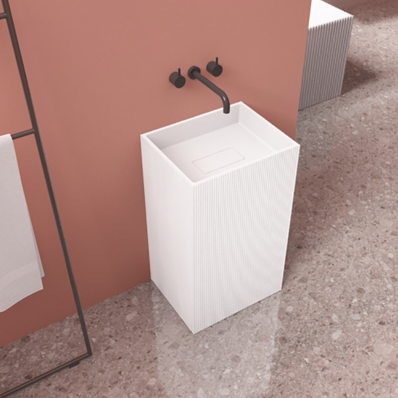 Hot Style Wholesale Rectangle Freestanding Groove Pedestal Fluted Bathroom Wash Basin TW-8685Z
