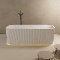 Factory Supply Quality Assurance Rectangle Vertical line Stripes Groove Freestanding Solid Surface Bathtub With Lights TW-8682