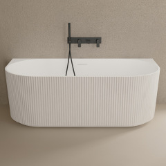 Supplier Back To Wall Vertical Stripes Fluted Freestanding Solid Surface Bathtub TW-8686