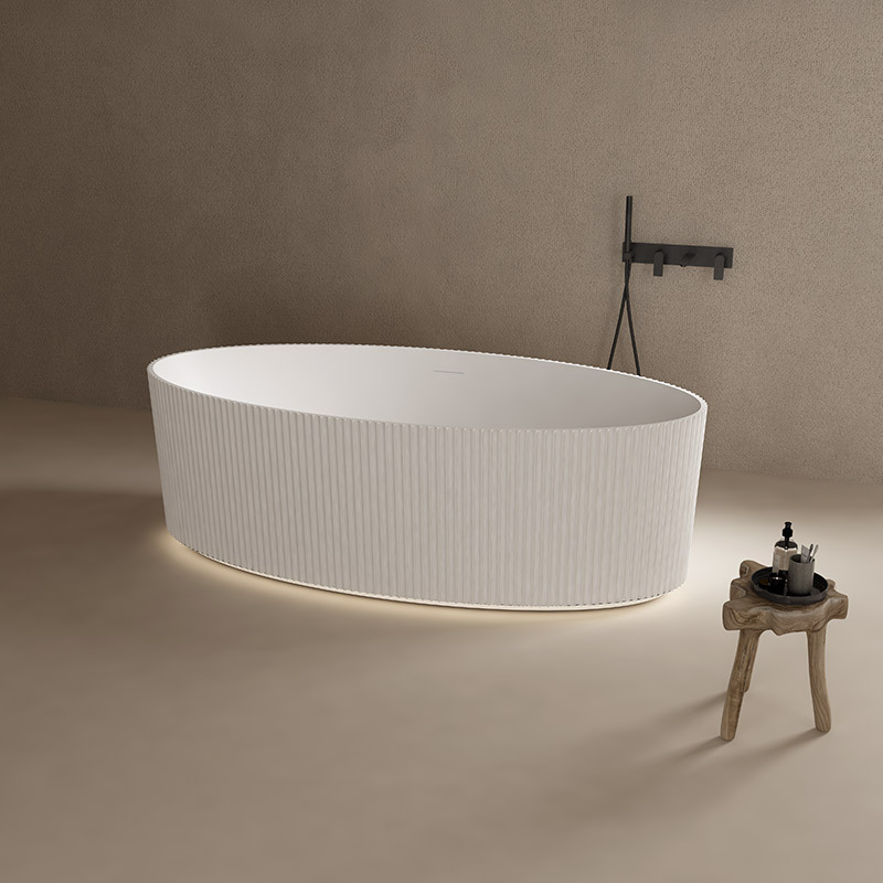 Hersteller Vertical Line Stripes Groove Freistehende Badewanne mit fester Oberfläche und Beleuchtung TW-8687