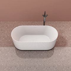 Qualität Großhandel Einzigartiges Design Oval Vertikale Linie Streifen Geriffelte freistehende Badewanne mit fester Oberfläche TW-8681