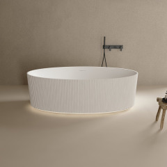 Popular Wholesale Designer Oval Vertical line Fluted Artificial Stone Bathtub & Wash Basin Complete Set TW-8687 Series