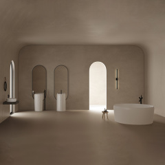 Lieferant Runde freistehende Kunststeinbadewanne Waschbecken mit fester Oberfläche Badezimmerwaschbecken Komplettset TW-8639-Serie