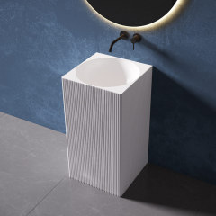 Quality Wholesale Unique Design Square Freestanding Fluted Pedestal Bathroom Vertical Line Wash Basin Sink TW-Z315